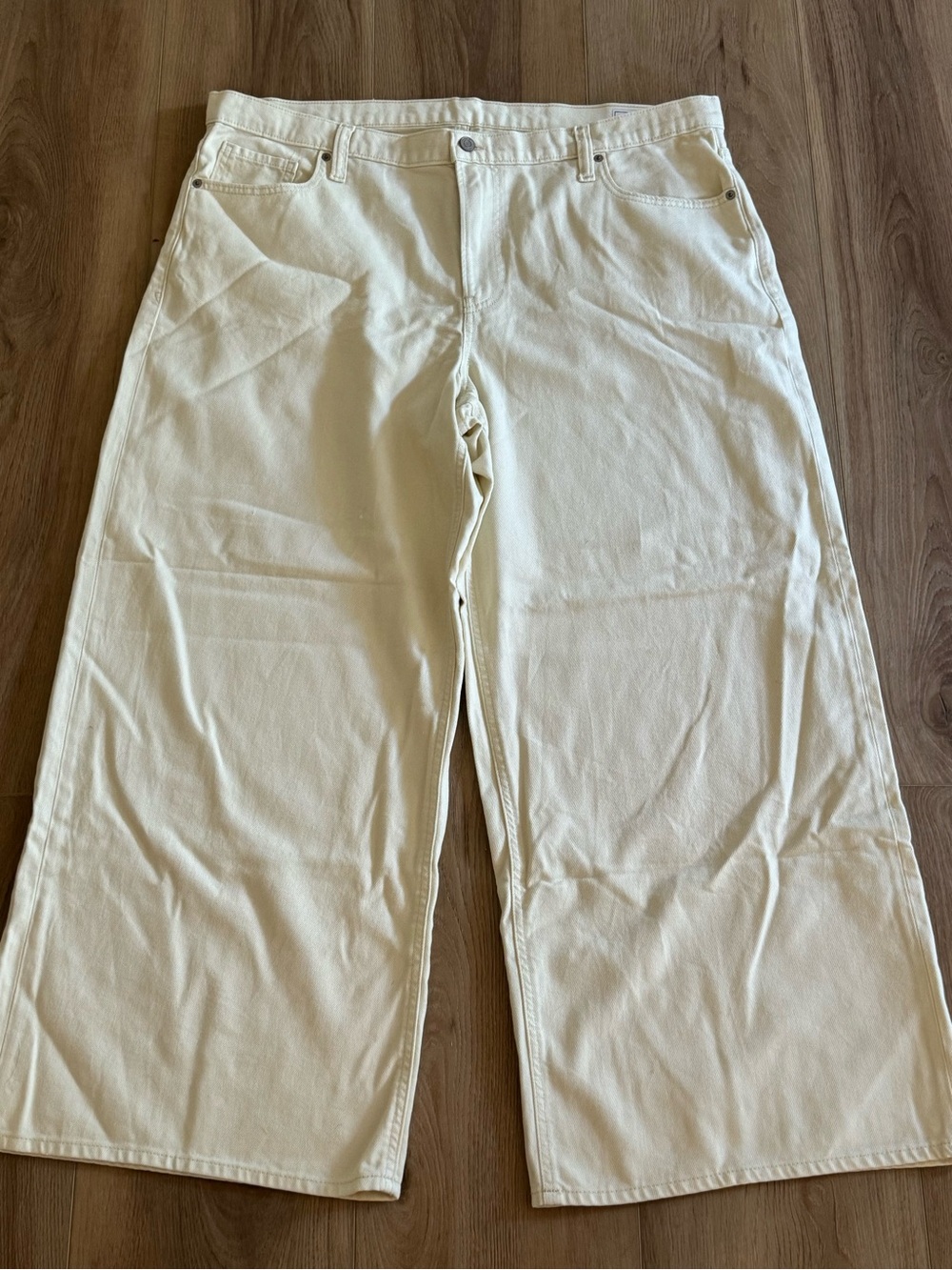 Gap Baggy Mid Rise Ultrasoft Wide Leg Jeans Cream 35/20
